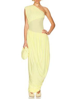 NWT Helsa Maxi Dress Butter Yellow Amphora One Shoulder Wedding Guest size S